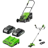 Bundle of Greenworks G24X2LM36 Kabelloser Akku Rasenmäher für Flächen bis zu 420 m2+ Greenworks 24V Akkus & Doppellader Akku Ladegerät - GSK24B2X + Greenworks 48V (2x24V) Akku Freischneider GD24X2BCB