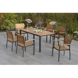 Garten-Essgruppe MERXX "Santorin", grau (graphit, natur), Aluminium, Massivholz, Sitzmöbel-Sets