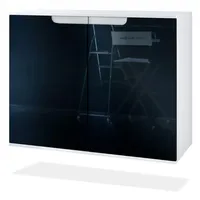 Vladon Kommode, Schwarz Hochglanz, Holzwerkstoff, 92.5x73.5x35 cm, Wohnzimmer, Kommoden