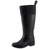 Tommy Hilfiger RUBBER LONG BOOT MONOGRAM Gummistiefel, Blockabsatz, Schlupfstiefel, Outdoorstiefel, Monogramm-Print schwarz 40 EU