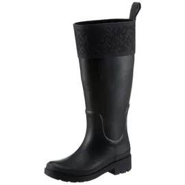 Tommy Hilfiger RUBBER LONG BOOT MONOGRAM Gummistiefel, Blockabsatz, Schlupfstiefel, Outdoorstiefel, Monogramm-Print schwarz 40 EU