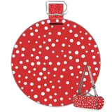 cfpolar Runde Picknickdecke, wasserdicht, weiße Punkte, roter Hintergrund, Campingdecke mit tragbarem Griff und Schultergurt, faltbare Decken, Picknickmatte, Camping, Gras, Rasen, Parkzubehör