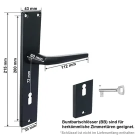 MS Beschläge Langschild (Buntbart) Türbeschlag Drückergarnitur Schwarz pulverbeschichtet Klinke