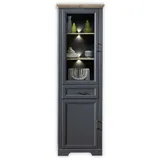 Stella Trading JASMIN Vitrine Eiche Optik, Graphit - Vitrinenschrank mit LED-Beleuchtung und viel Stauraum im Landhausstil - 66 x 204 x 42 cm (B/H/T)