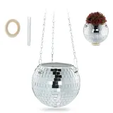 Relaxdays hängender Discokugel Pflanzentopf, - silber