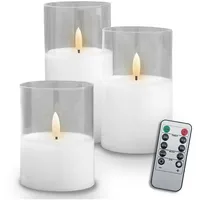 Lasmex, LED Kerzen, Dekoratives LED-Kerzen-Set 3 Stück weisses Glas + Fernbedienung (3x)