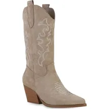 VAN HILL Damen Cowboystiefel in Khaki Velours