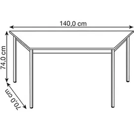 Sodematub Mehrzwecktisch ahorn, alu Trapezform, Vierkantrohr alu, 70,0/140,0 x 70,0 x 74,0 cm