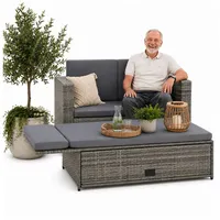 Mucola Gartenlounge-Set Polyrattan Gartensofa Lounge Sofa Gartenmöbel Gartensofa Sitzgarnitur, (Set, 2-tlg., Sofa & Ottomane), Kissen inkl. Reißverschluss, daher abnehm- und waschbar grau