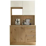 BAUHAUS Buffetschrank Sandra  (Breite: 120 cm, Weiß Hochglanz, Dekor Korpus: Artisan Eiche)