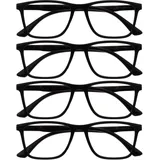 OPULIZE NYX Blaulichtfilter Lesebrille für Damen Herren - Blendfreie UV400-Schutz Federscharnier Anti-Müdigkeit - 4er-Pack - Rechteckiger Rahmen - Schwarz - + 1,00