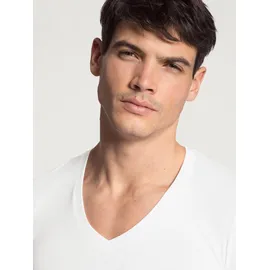 CALIDA V-Shirt "Evolution", Herren, Gr. L (52/54), weiß, Interlock, Obermaterial: 94% Baumwolle, 6% Elasthan, unifarben, Basic, Basic schmal hüftbedeckend, V-Ausschnitt, Shirts, mit tiefem V-Ausschnitt, Interlock-Qualität, Kurzarm, elastisch