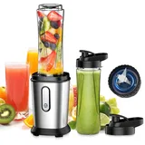 Mixer, Smoothie Maker, 500W Standmixer Mini Mixer Smoothie Maker mit 2x600ml Smoothie Flaschen BPA frei Tritan,Tragbarer Blender Smoothie Mixer aus Edelstahl 4-Blatt für Shake, Smoothie