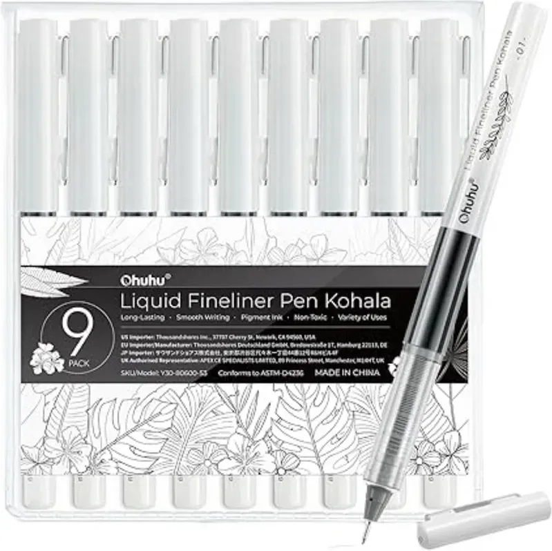 Ohuhu Feinliner-Zeichenstifte mit gemischten Spitzenstärken, schwarze Pigmenttinte, auslaufsichere Mikro-Feinliner für Skizzieren, Schreiben und Journaling, 9 Stifte