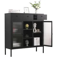 Coemo Mein-Regal Kommode Paris 105x35x110cm Metall mit Glastüren Schwarz,