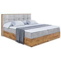 ALTDECOR Boxspringbett LOLLI7 mit H3-Matratze, Kopfteil und Eiche-Holz Bettkasten - 160x200 - Hellgrau Samt