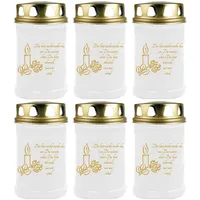 HS Candle Grabkerze (6-tlg), Grabkerze Brenndauer 40 Stunden viele vers. Variationen und Motive weiß