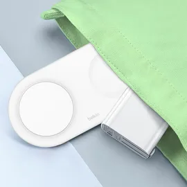 Belkin BoostCharge Pro kabellose 2-in-1-Ladestation mit Qi2, 15W, Schnellladegerät, Wireless Charger für iPhone 17, Air, 16, Pixelsnap, AirPods und MagSafe-fähigen Geräten – Weiß
