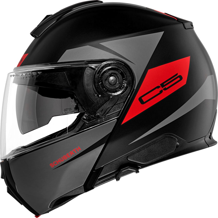 Schuberth C5 Eclipse, casque à bascule - Mat Noir/Gris Foncé/Rouge - XXL (62/63)