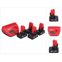 Milwaukee M12 NRG-404 Akku Starter Set 4x 12 V 4,0 Ah