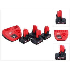 Milwaukee M12 NRG-404 Akku Starter Set 4x 12 V 4,0 Ah