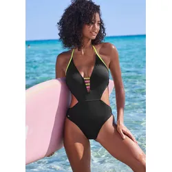 Monokini BUFFALO "Pop", Damen, Gr. 36, N-Gr, schwarz, Obermaterial: 83% Polyamid, 17% Elasthan. Futter: 100% Polyester, unifarben, kontrastfarbene Details, Badeanzüge, Mit kontrastfarbigen Details