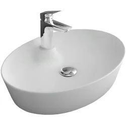 Alpenberger Aufsatzwaschbecken Oval | Keramik Waschschale mit Nano Lotuseffekt | Waschbecken mit Hahnloch | Keramikbecken für Modernes Bad & Gäste-WC