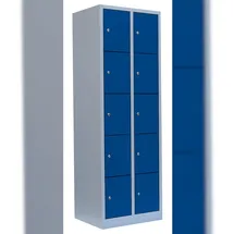 Steelboxx Lüllmann® Schließfachschrank, 2 Abteile, 10 Fächer, 1800 x 600 x 500 mm, lichtgrau/enzianblau