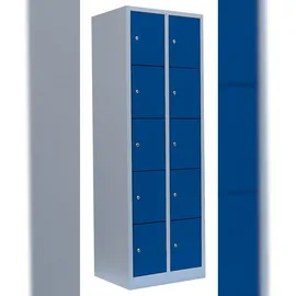 Steelboxx Lüllmann® Schließfachschrank, 2 Abteile, 10 Fächer, 1800 x 600 x 500 mm, lichtgrau/enzianblau