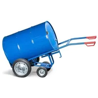 Denios Fasskarre FKR-S2 für 1x 200-/220-Liter-Fass, 2 Stützräder, Vollgummi-Bereifung