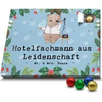 Mr. & Mrs. Panda Schoko Adventskalender Hotelfachmann Leidenschaft - Blau Pastell - Geschenk, Hotelier, Roomservice, Schokoladen Adventskalender, D... - Blau