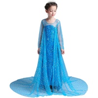 Lito Angels Eiskönigin Prinzessin ELSA Pailletten Blau Kleid mit Schleppe für Kinder Mädchen, Verkleidung Kostüm, Größe 5-6 Jahre 116