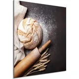 DEQORI Alu-Dibond Bild Weiß 50x50 cm 'Brot mit Nudelholz' Wandbild Metall dünn Design - Schwarz