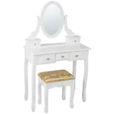 Costway Schminktisch Set, Frisiertisch mit 360° Spiegel, und Hocker, Schminkkommde, mit 5 Schubladen, Kosmetiktisch, gepolsterter Schminkhocker Make