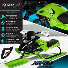 Kesser KESSER® Lenkschlitten mit 2 Fußbremsen Automatisches Zugseil Federung Kufenlenkung Bob Kinderschlitten Rodel Schlitten Skiboblenkschlitten