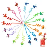 Cocktail Strohhalme Trinkhalme Plastik Dicke Plastikstrohhalme mit Knick 16 Stück Trinkröhrchen Wiederverwendbar Straws Dinosaurier Party Deko Strohalme Kunststoff für Kinder Erwachsene (Dinosaurier)