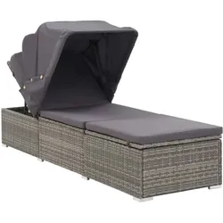vidaXL Sonnenliege mit Sonnenschutz und Auflagen Poly Rattan Grau