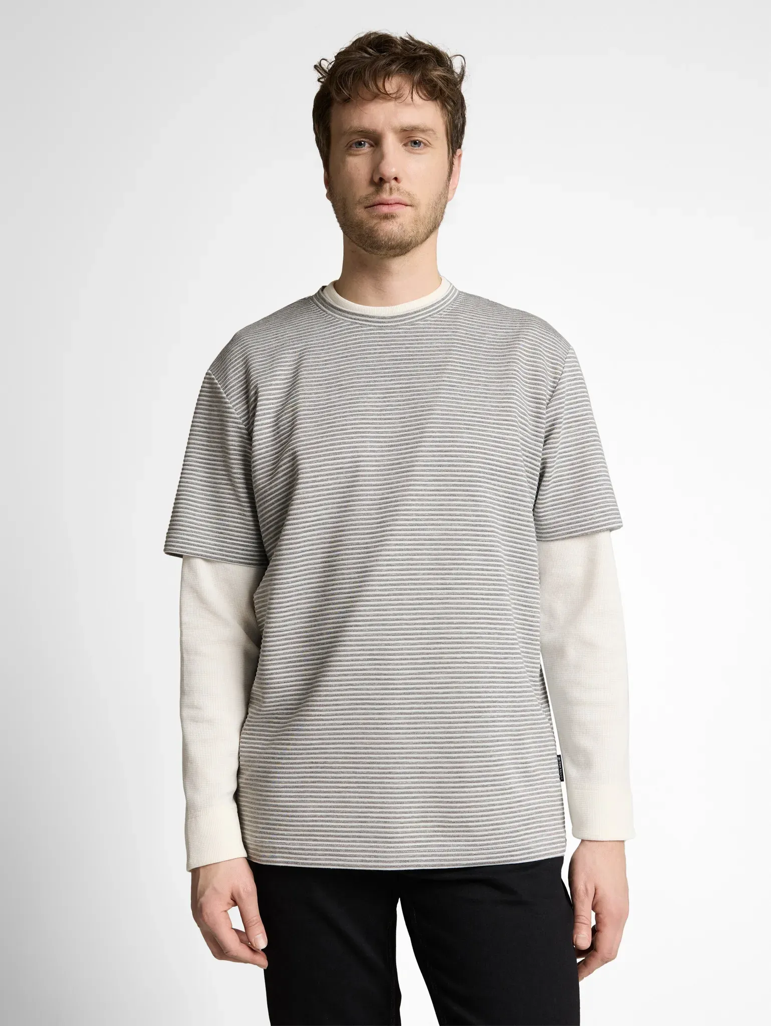 Kurzarmshirt TOM TAILOR, Jungen, Gr. 3XL, weiß grau grindle stripe, Single Jersey, Obermaterial: 70% Polyester, 30% Baumwolle, geringelt, regular fit hüftbedeckend, Rundhals, Shirts, Rundhals in Streifen-Optik