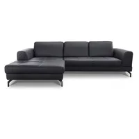 CAVADORE Ledergarnitur Benda / Großes Ecksofa mit XL-Longchair links & Federkern / Inkl. Sitztiefenverstellung / 284 x 87 x 175 / Echtleder: schwarz