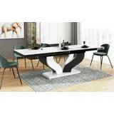 Design Esstisch Tisch HEB-222 Weiß / Schwarz Hochglanz ausziehbar 160 bis 256 cm - Weiß