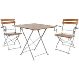 Mojawo Biergarten Set Klapptisch + 2 Klappstühle mit Armlehnen Akazie 70x70cm