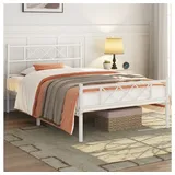 Yaheetech Bettgestell Metallbett mit Lattenrost, Bettrahmen mit Kopfteil, für Schlafzimmer, 90/140 cm (B) weiß