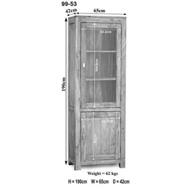 MASSIVMOEBEL24.DE Vitrine Akazie 65 x 42 x 190 cm Weiß