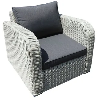 LebensWohnArt Loungesessel Lounge Sessel VITA eierschalenweiß rundes Polyrattan Aluminium