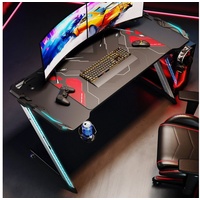 SONNI Gamingtisch mit LED 140cm Schwarz Groß Computertisch Tisch Gaming Desk, mit Mauspad PC