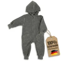 Kinderhaus Blaubär Baby-Overall mit Kapuze & Mulltuch Blaubaer in Lavagrau Melange | Gr.: onesize