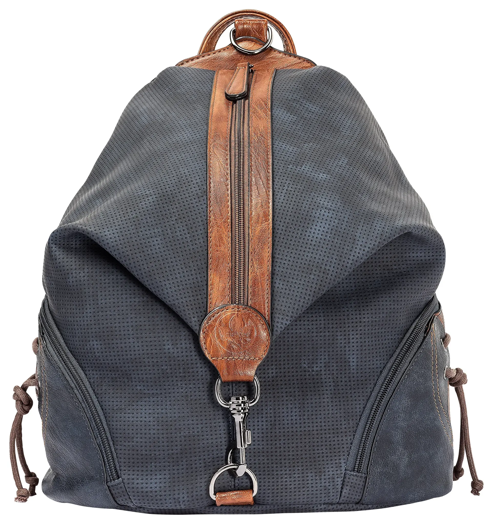 Cityrucksack RIEKER "morelia/ kuka", Gr. B/H/T: 28cm x 36,5cm x 16cm, blau (blau, braun), Lederimitat, casual, Rucksäcke, mit praktischem Reißverschluss-Rückfach