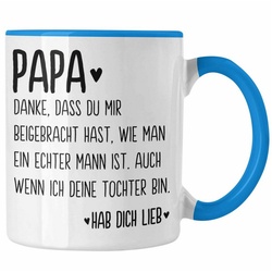 Trendation Tasse Trendation – Papa Tasse Geschenk von Tochter Kaffeetasse Sprüche Vatertag Geschenkidee Spruch Vater blau