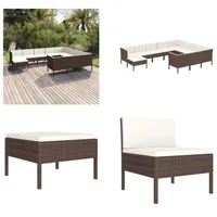 vidaXL 11 tlg. Garten Lounge Set mit Auflagen Poly Rattan Braun - Garten-Sofagarnitur - Garten-Sofagarnituren - Gartensofa-Set - Gartensofa-Sets - Braun