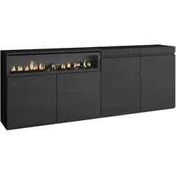 SKRAUT HOME Sideboard, Schrank, Küche, Schrank, Flurmöbel, 200x35x75cm, 4 Türen, Elektrischer Kamin, Moderner Stil, Schwarz - 64_3
